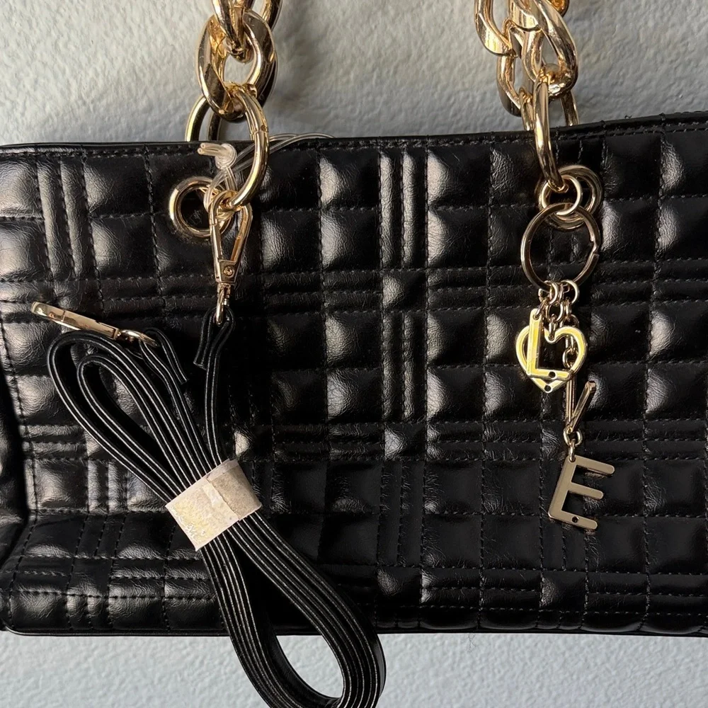 Like Dreams Elegant Black Quilted Handbag with Gold Chain and Cross Body NWT - Picture 2 of 8